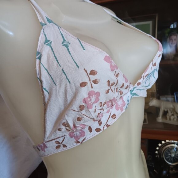Women's Small Vintage Floral Halter Bikini Top Boho Hippie Adjustable 1970's - Picture 2 of 9
